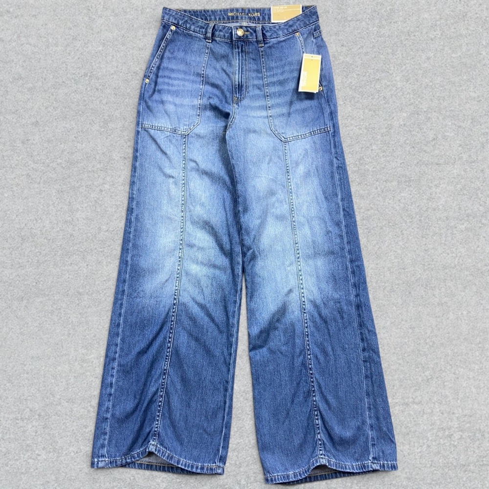 Michael‎ Kors Carmen Wide Leg Jeans Women's 6 Blue Denim Super High Rise NWT